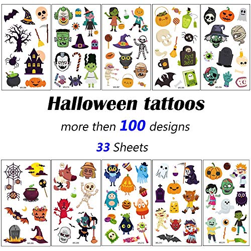 Yunahoo 346 PCS Halloween Temporary Tattoos - Yunahoo - Pumpkin/Bats/Witch/Monster/Trick or Treat - Party Goodie Bag Stuffers Favors(33 Sheets)
