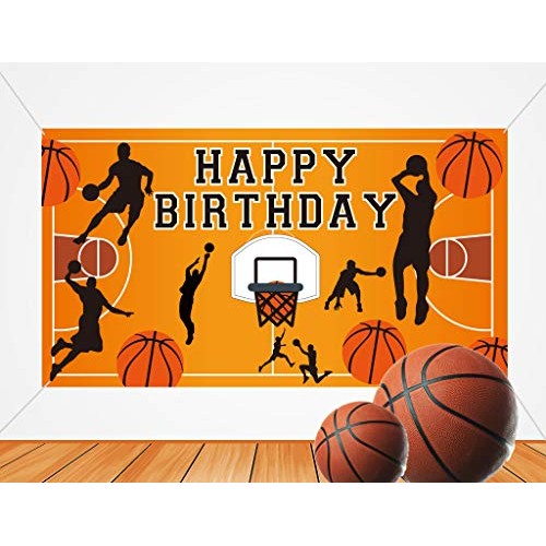 Yunahoo Basketball Themed Party Banner - Basketball Sport Baby Shower Birthday Party Supplies Photo Booth Prop Wall Decorations Indoor/Outdoor(70